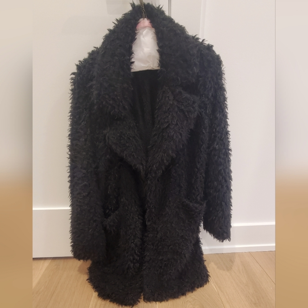 Black Fuzzy Jacket, Lucy Wang, Women's Size Small